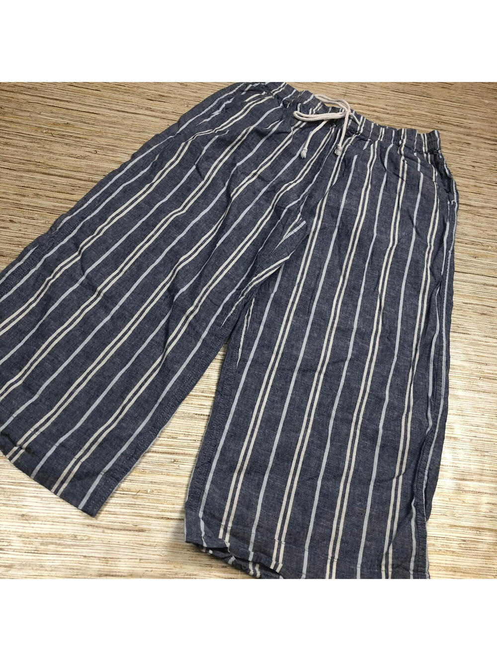 3274 Beach Lunch Lounge Leganlook costal Crop Linen Blend wide leg Pants BLUE S
